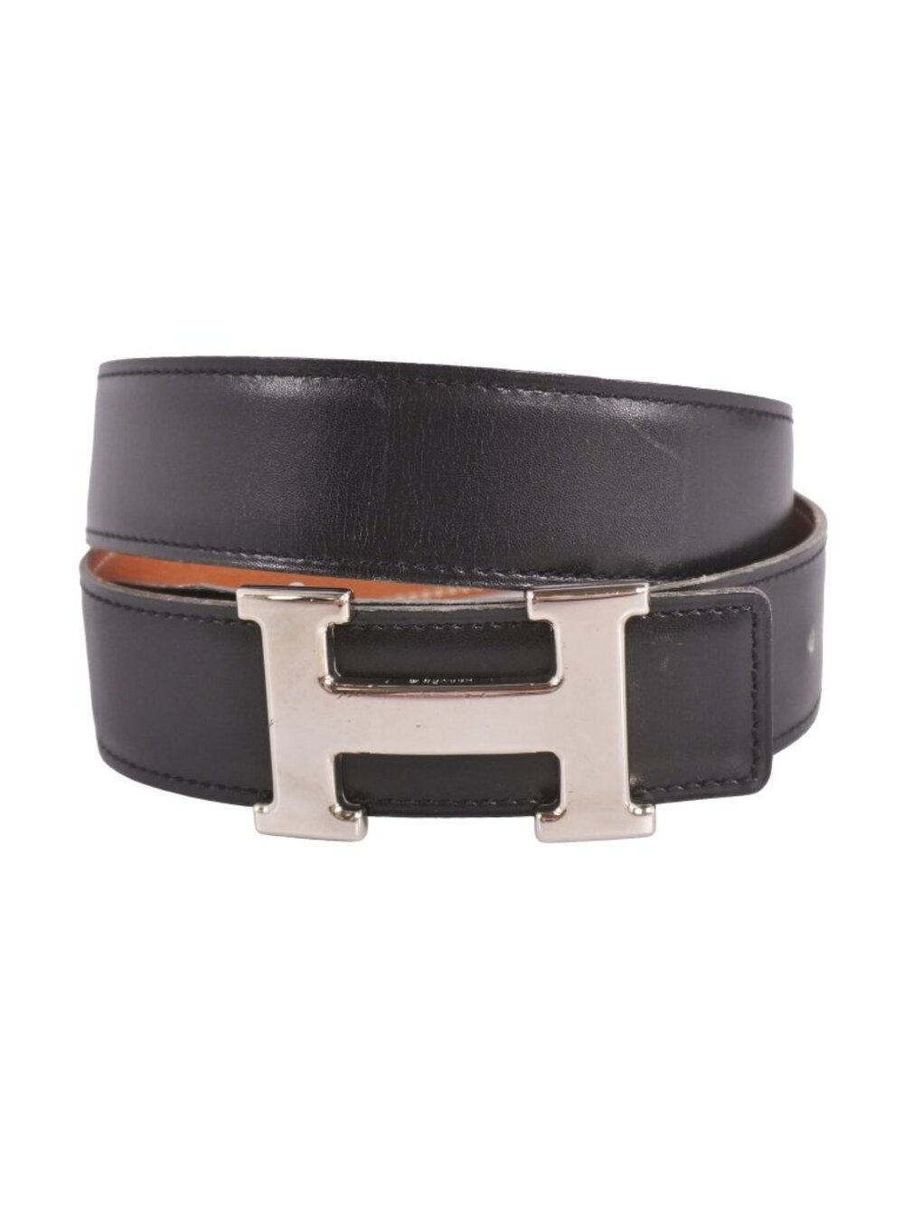 Hermes Vintage Belt Reversible H Logo Constance Buckle 74 Leather Black